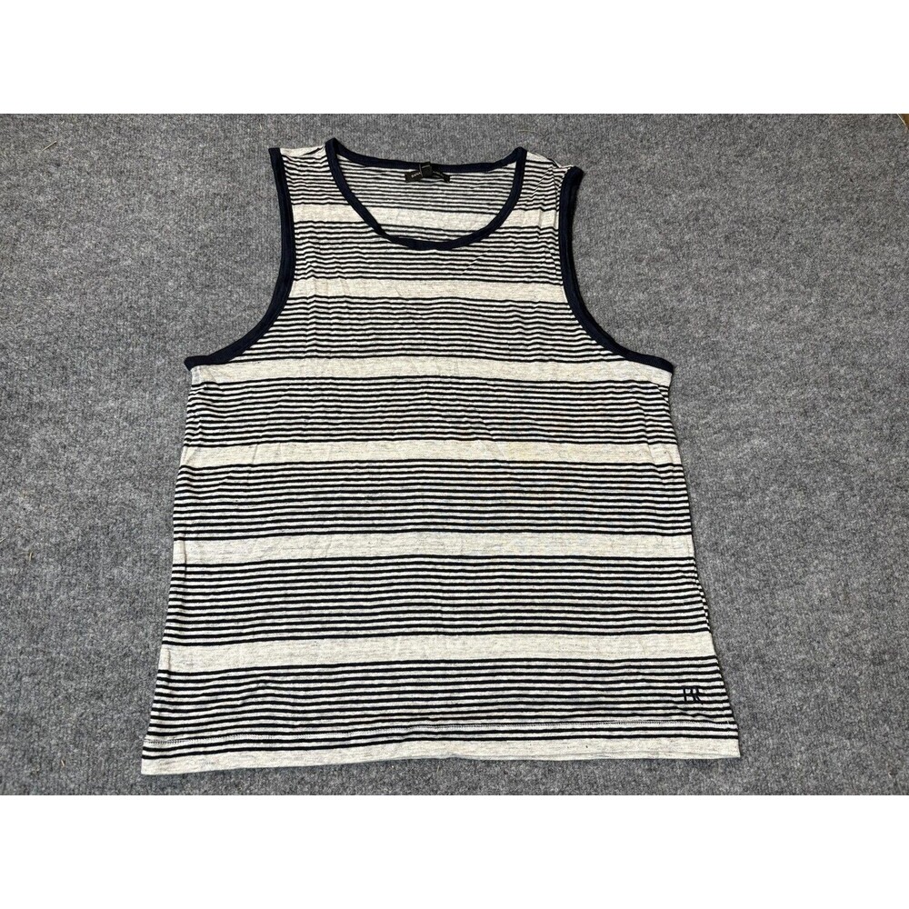 Banana Republic Tank Top Mens L Gray Stripe Sleeveless Linen Knit BR Logo Casual